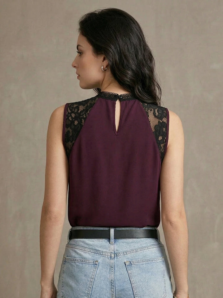 Wine Lace Sleeve Detail  Blouse