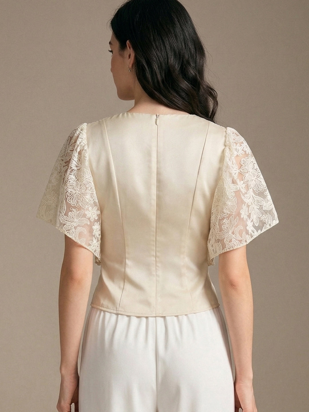 Beige Flare Textured Sleeve Top