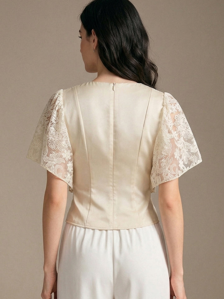 Beige Flare Textured Sleeve Top