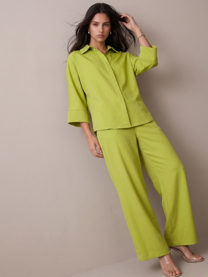 Green Relaxed Shirt And Pants Co-Ord Set