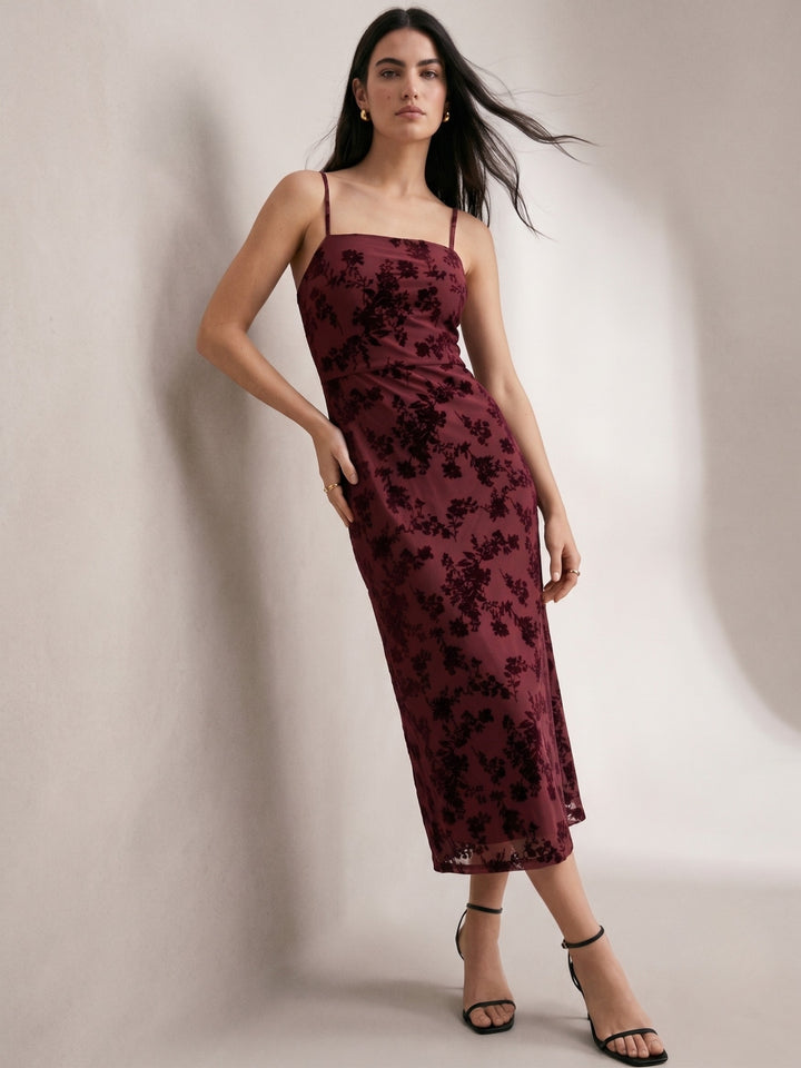 Wine Slim-Fit Evening Maxi Dress