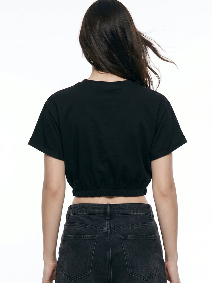 Black Boxy Cropped Elasticated Hem Sweatshirt
