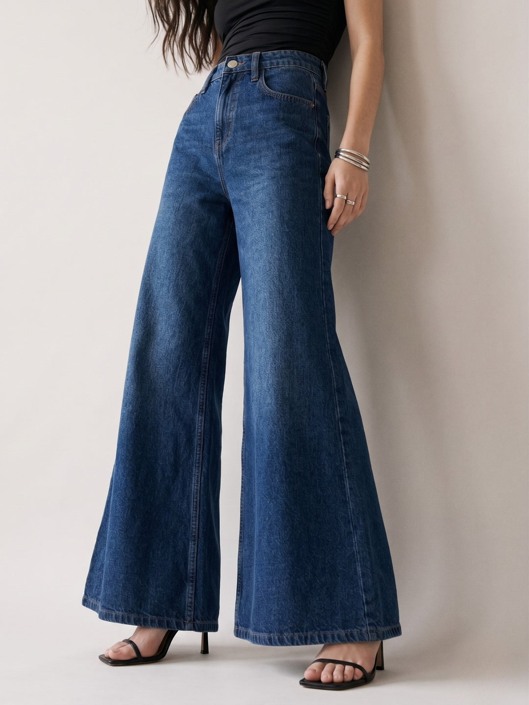 Blue Ultra Wide Flared Jeans