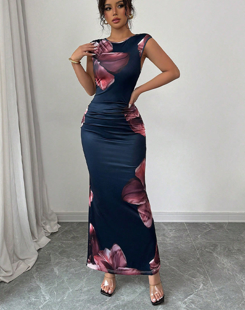 Navy Blue Bold Florla Printed Maxi Dress
