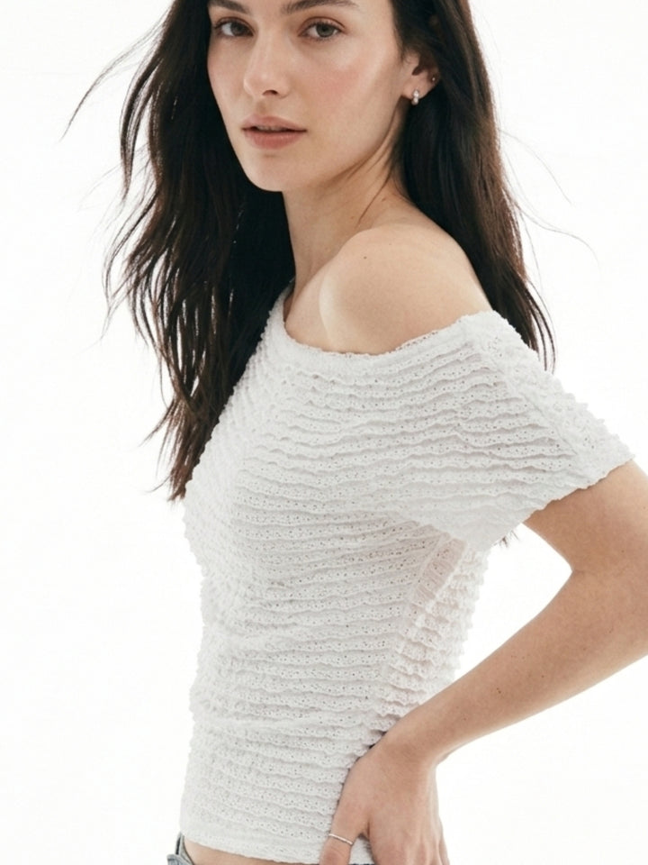 White One Shoulder Textured Top