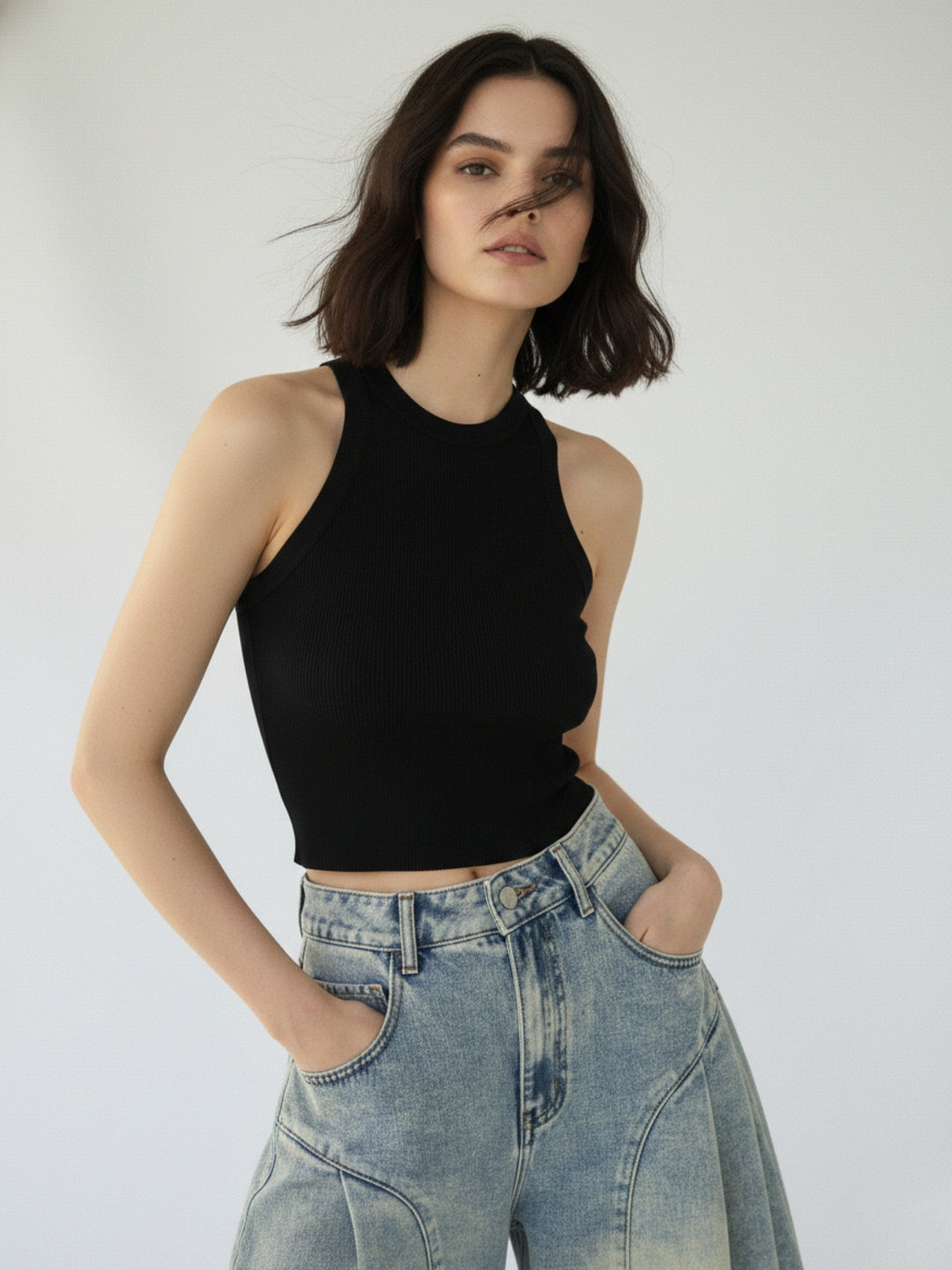 Black Flat Knit Tank Top