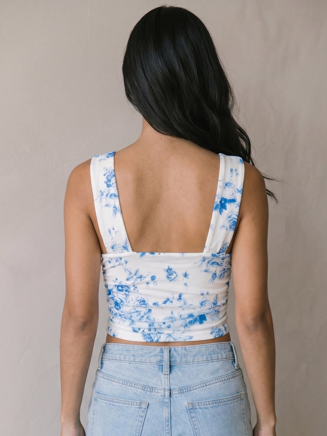 Blue Sleeveless Floral Printed Top