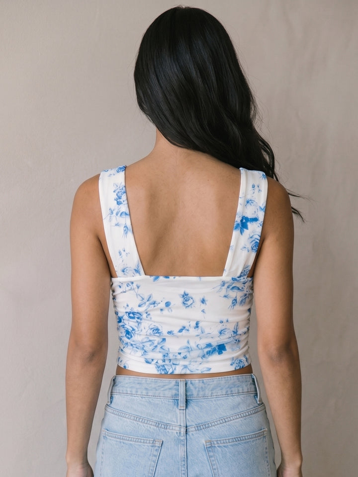 Blue Sleeveless Floral Printed Top