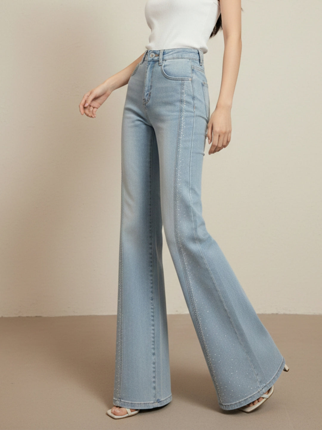 Light Blue High Waist Frayed Wide Leg Jeans