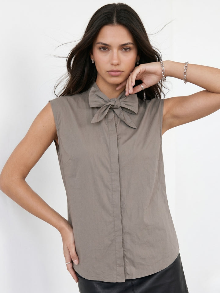 Grey Neck Tie-Up Top