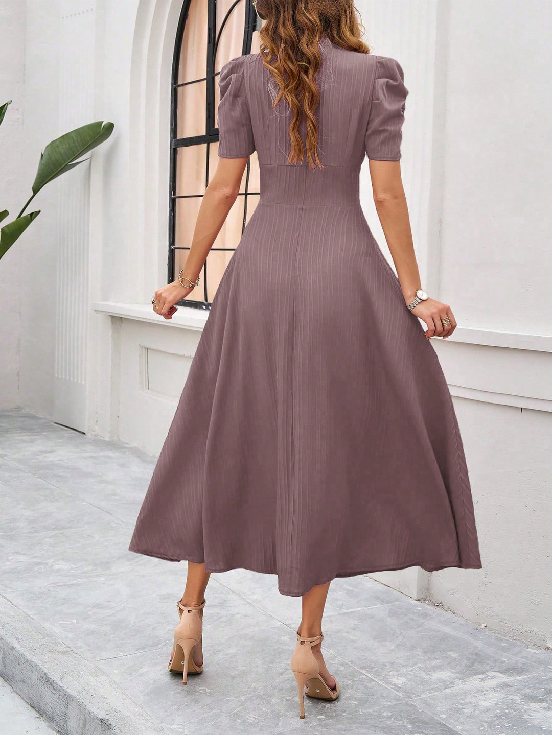 Mauve Fit And Flare Midi Dress