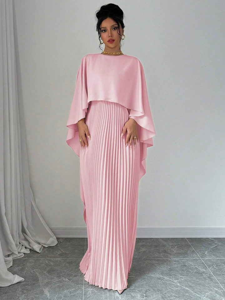 Pink Crew Neck Coverup Pleated Dress