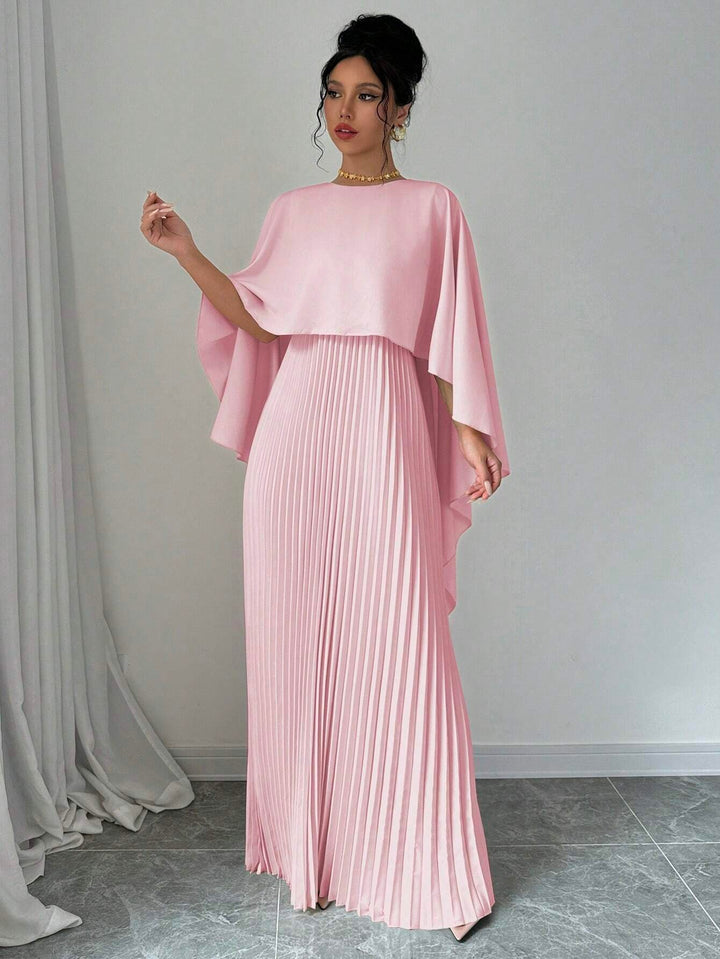 Pink Crew Neck Coverup Pleated Dress
