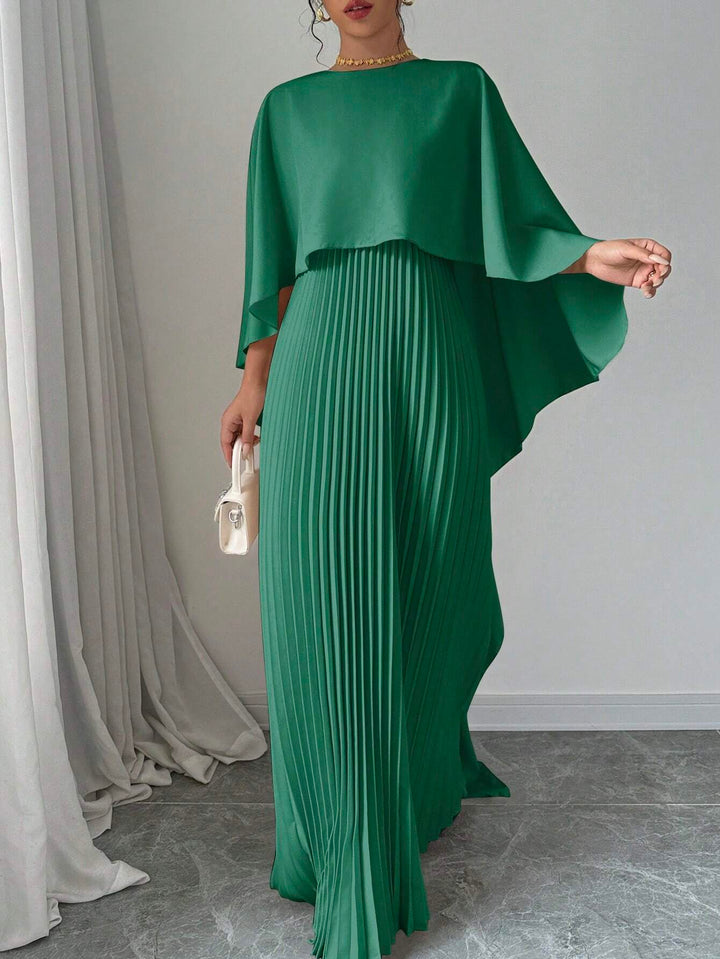 Green Crew Neck Coverup Pleated Dress