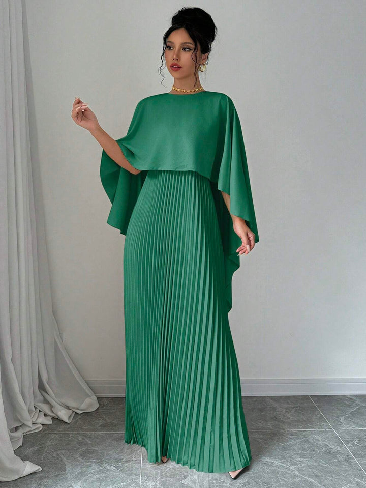 Green Crew Neck Coverup Pleated Dress