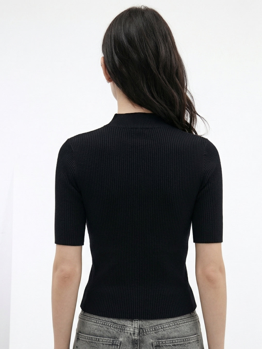 Black Short Sleeve Keyhole Detail Top