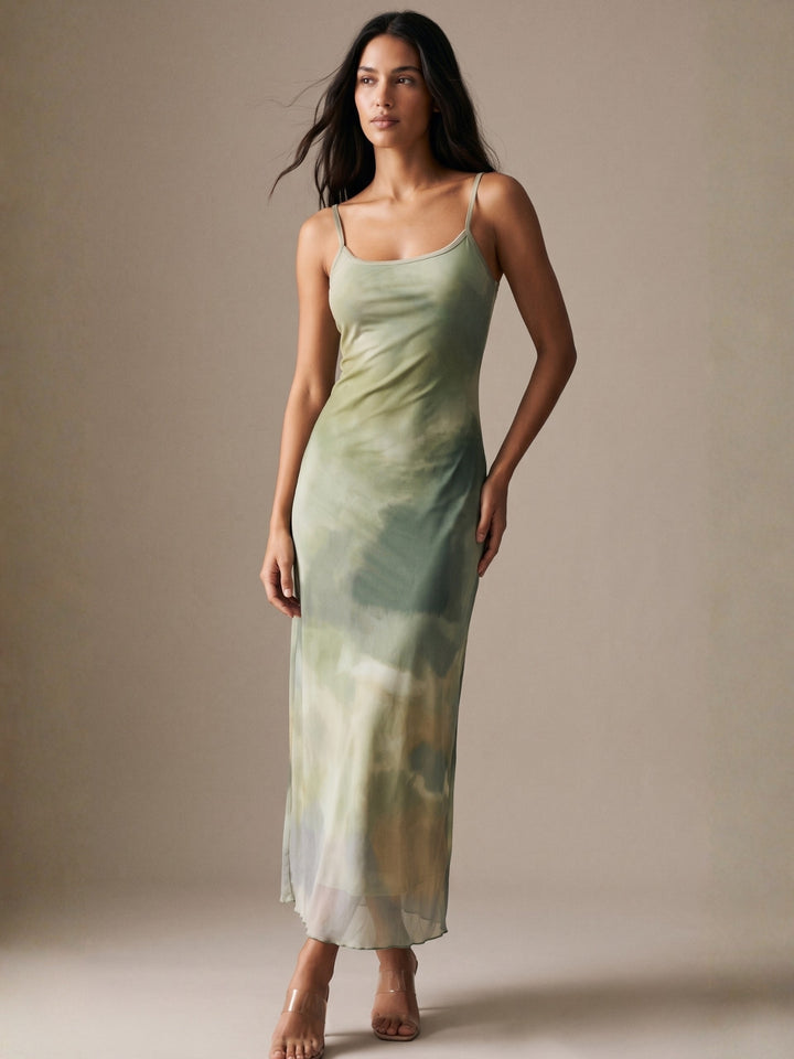 Multi Scoop Neck Blurred Printed Dress