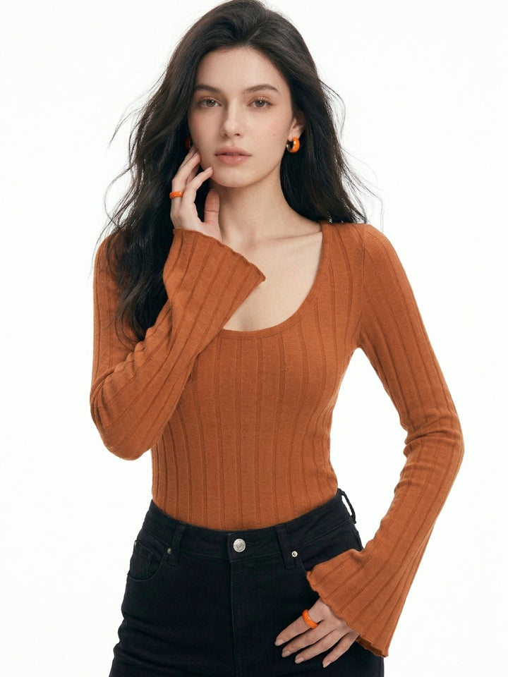 Rust Bell Sleeve U Neck Top