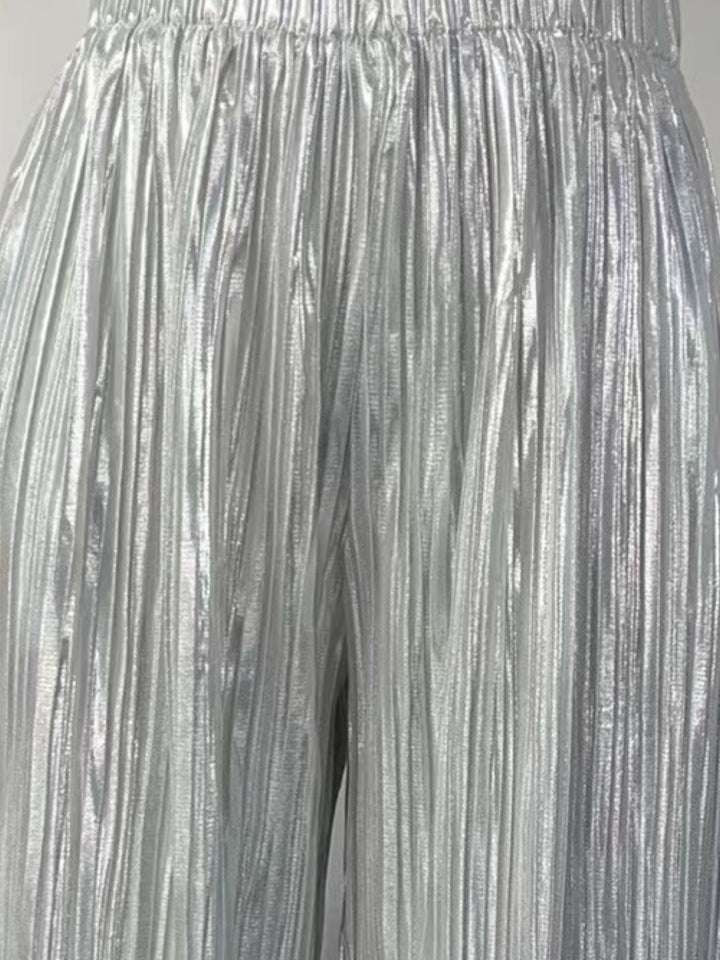 Silver Metallic Texture Wide Leg Pant