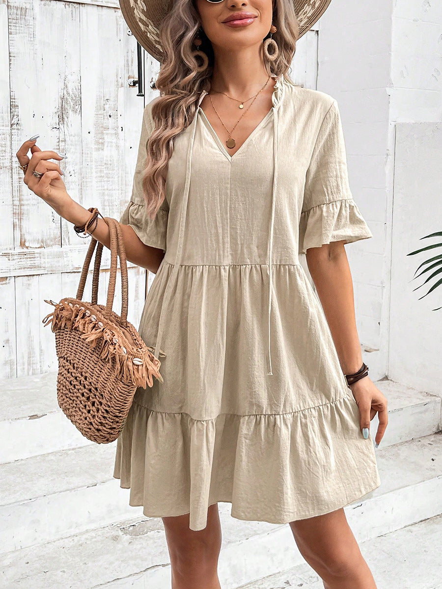 Khaki Solid Tiered Dress