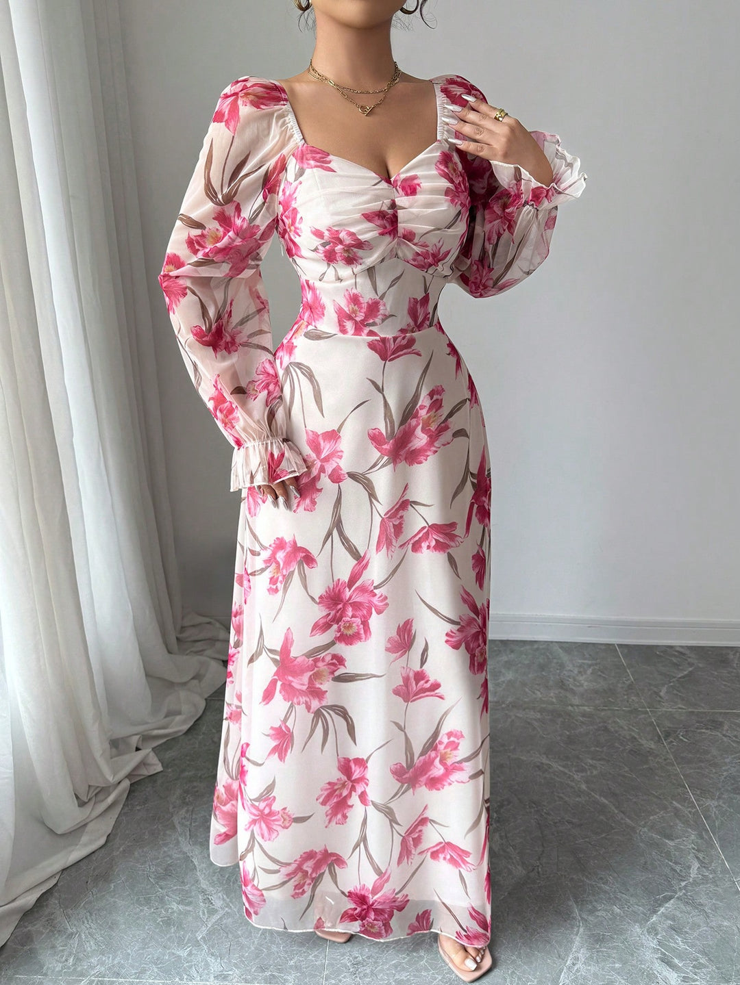 White Floral Print Maxi Dress
