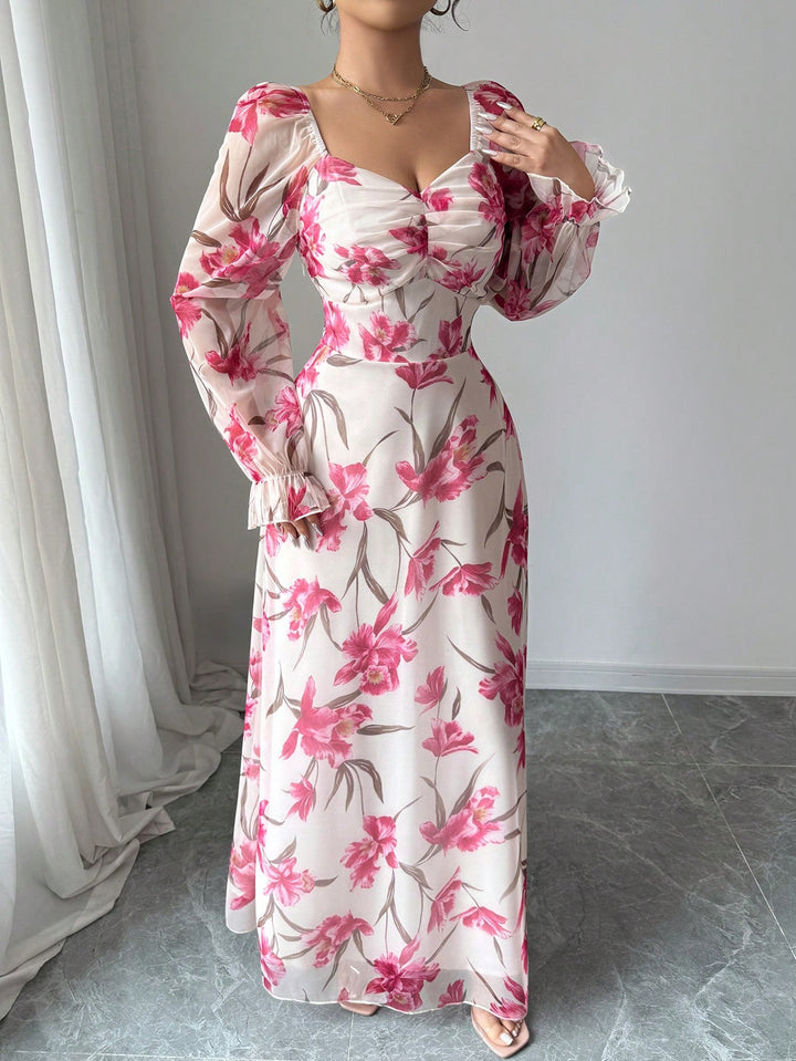 White Floral Print Maxi Dress