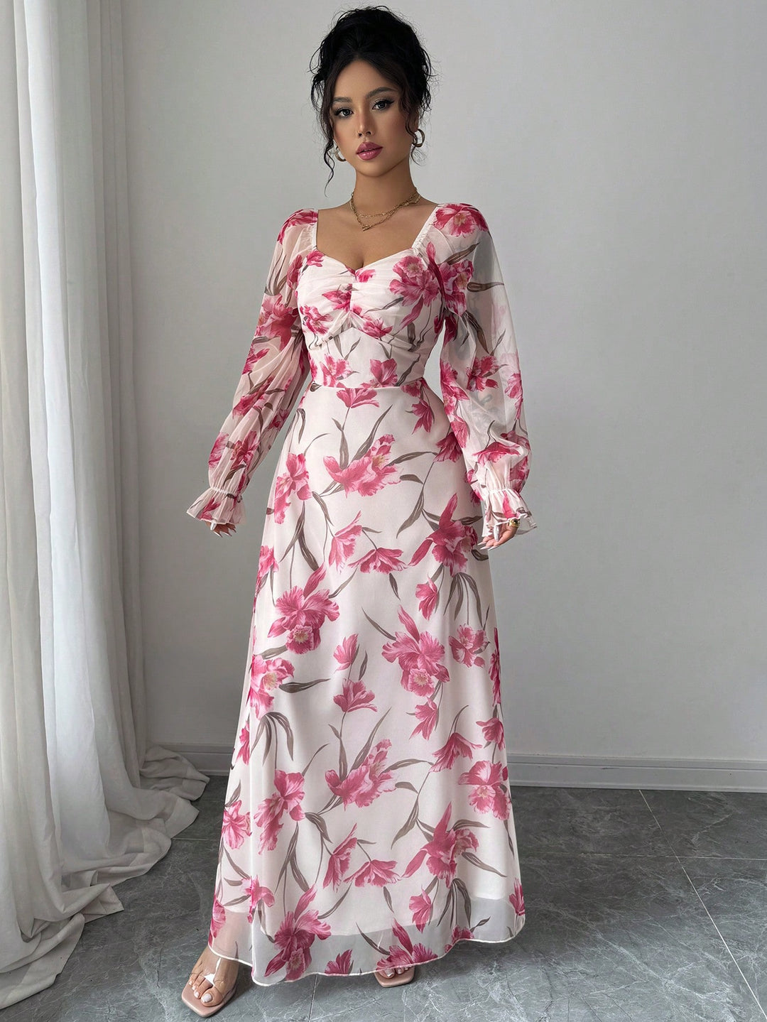 White Floral Print Maxi Dress
