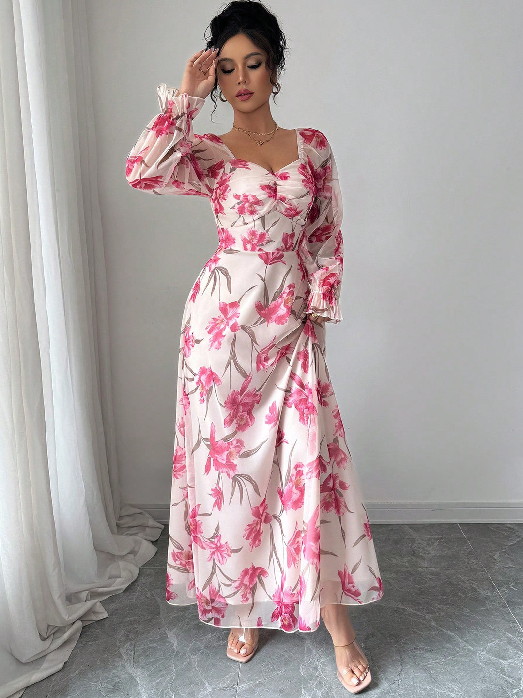 White Floral Print Maxi Dress