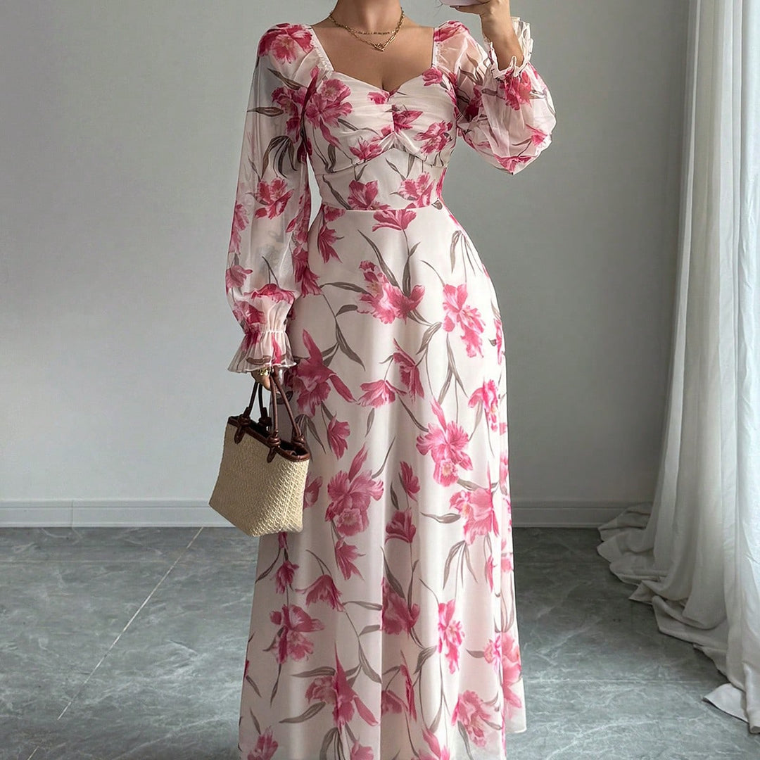 White Floral Print Maxi Dress