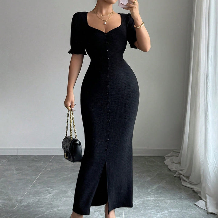 Black Sweetheart Neck Slit Maxi Dress