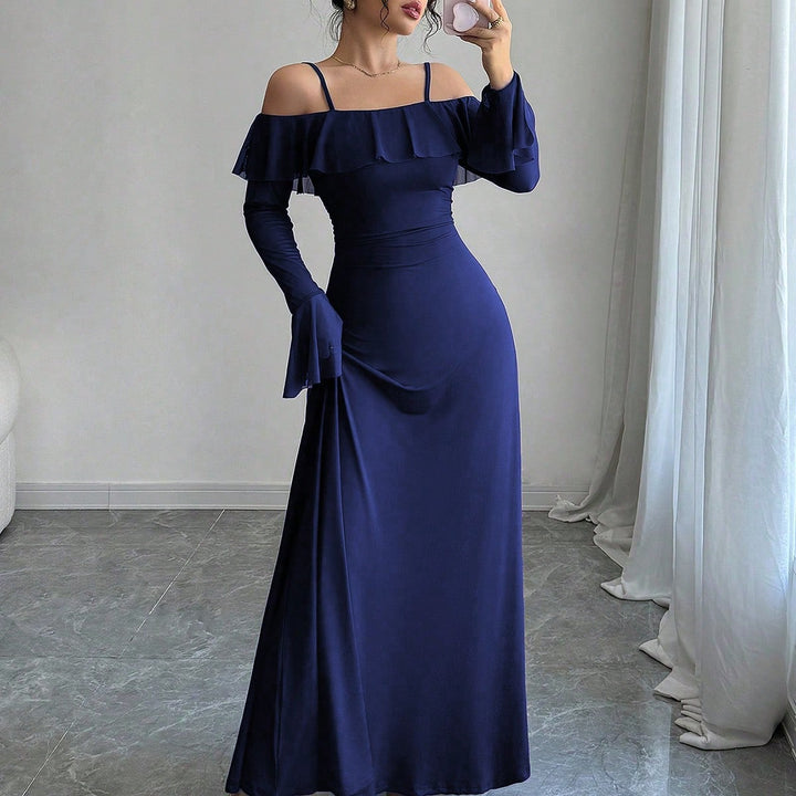 Blue Ruffle Detail Off Shoulder Dress