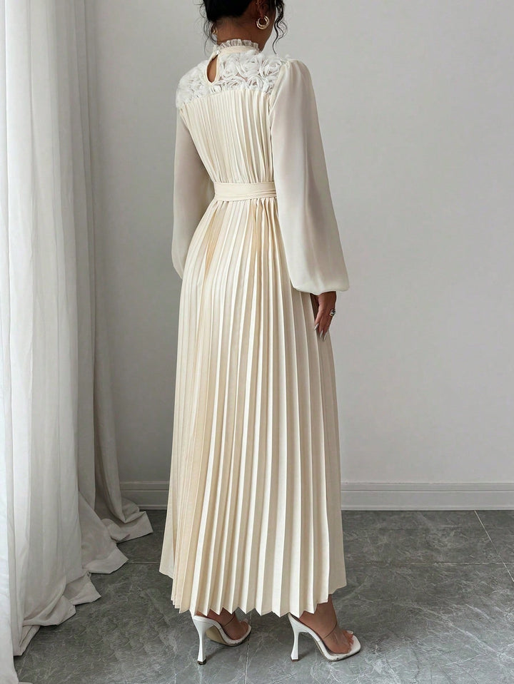 Off-White Pleated High Neck Belt Dress
