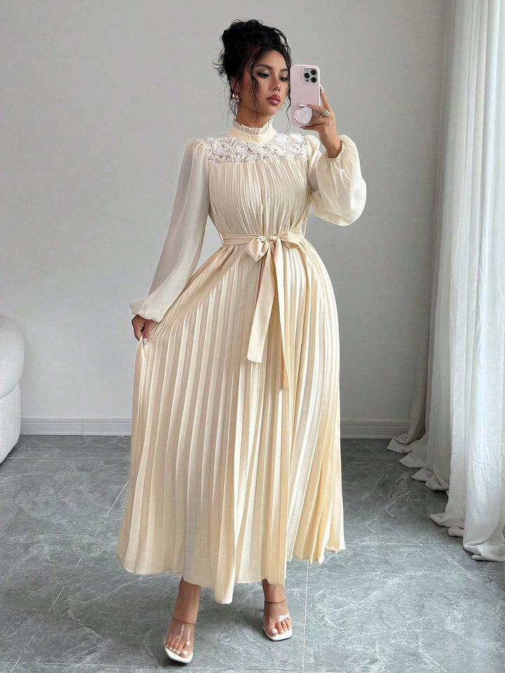 Off-White Pleated High Neck Belt Dress