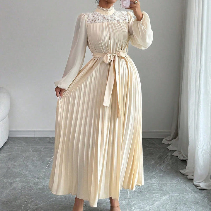 Off-White Pleated High Neck Belt Dress