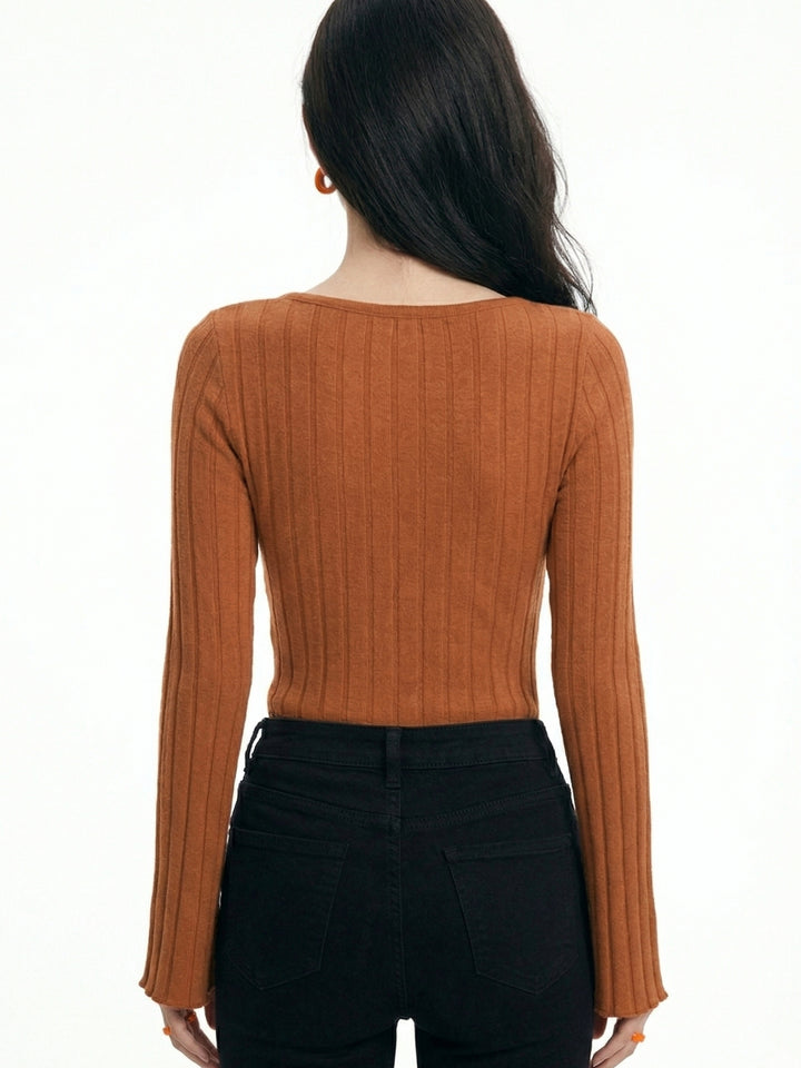 Rust Bell Sleeve U Neck Top