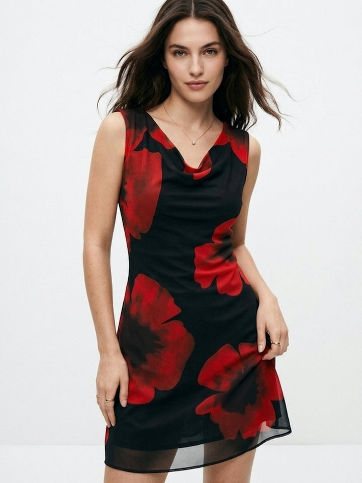 Red Sleeveless Back Tie-Up Dress