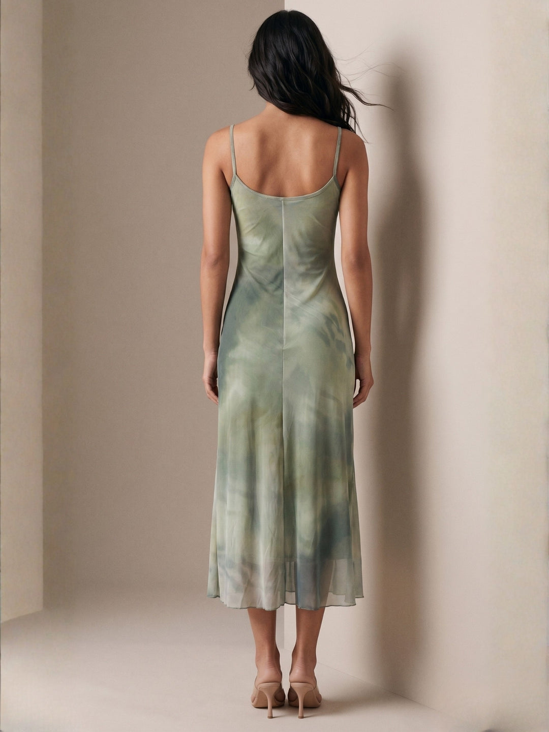 Multi Scoop Neck Blurred Printed Dress