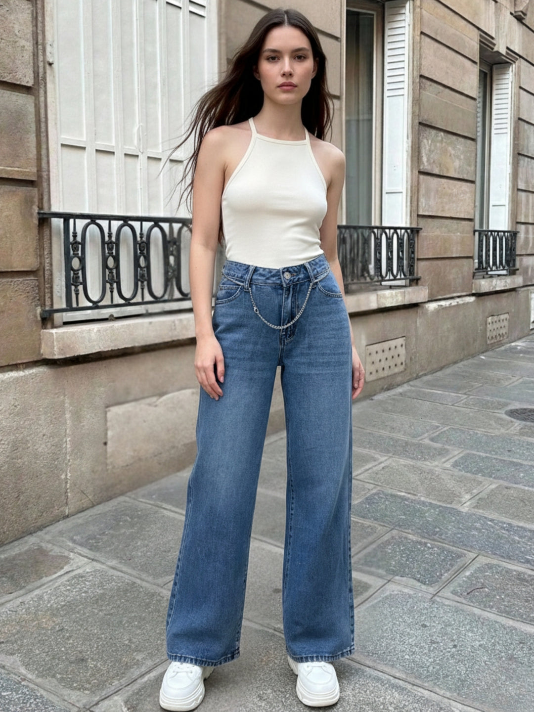 Blue Dual Tone Washed Wide Leg Denim