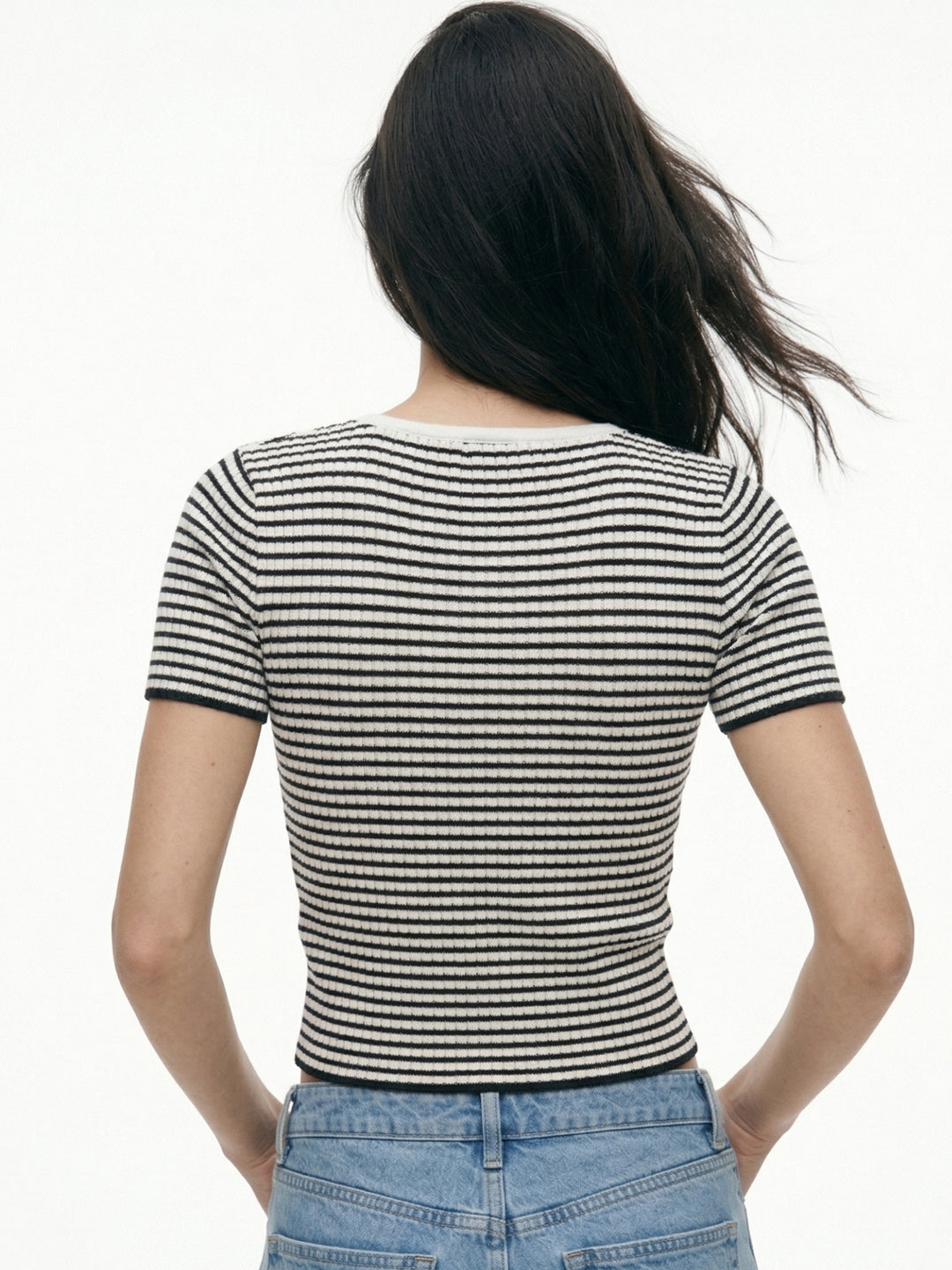 Black Short Sleeve Striped Top