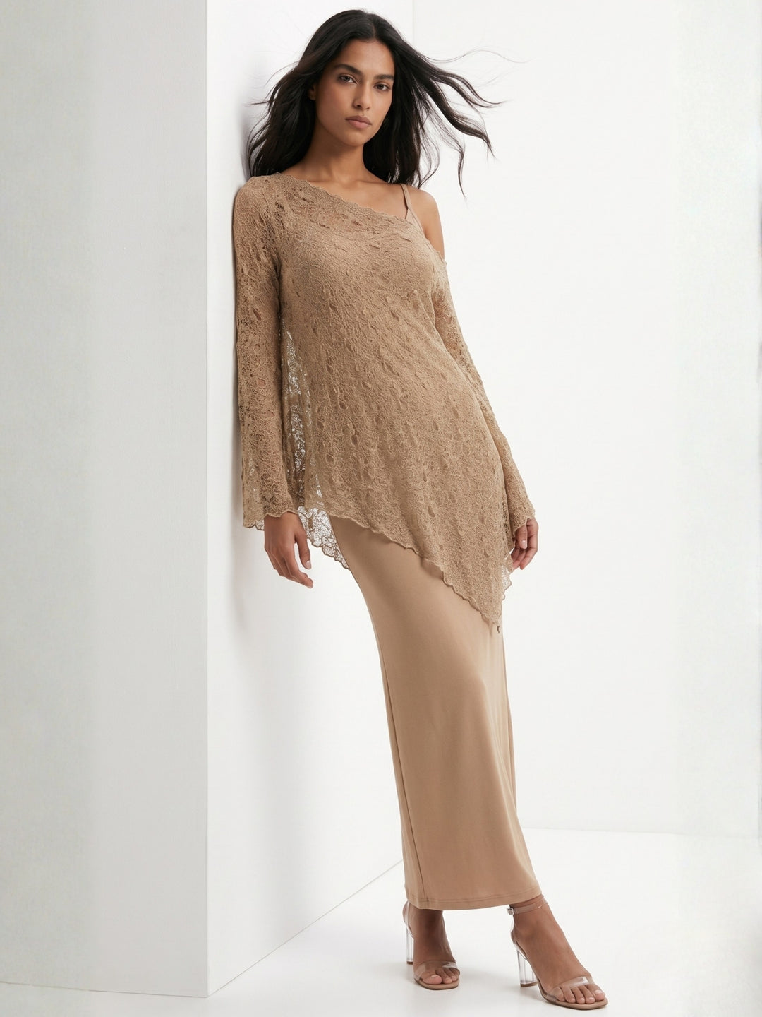 Khaki Lace Cover-Up Maxi Dress