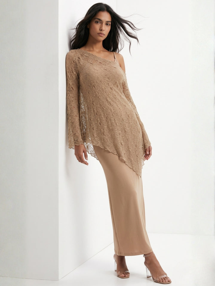 Khaki Lace Cover-Up Maxi Dress