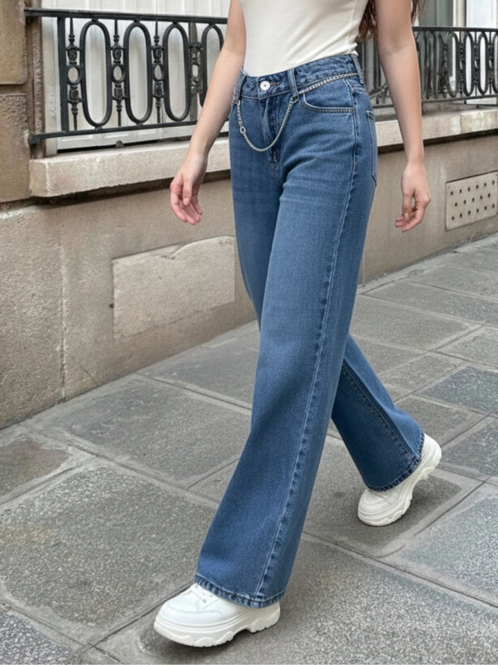 Blue Dual Tone Washed Wide Leg Denim