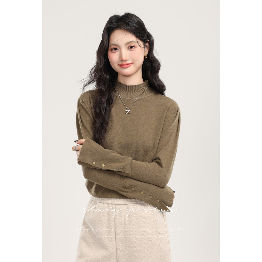 Taupe Full Sleeve High Neck Sweaters