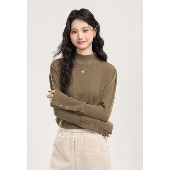 Taupe Full Sleeve High Neck Sweaters