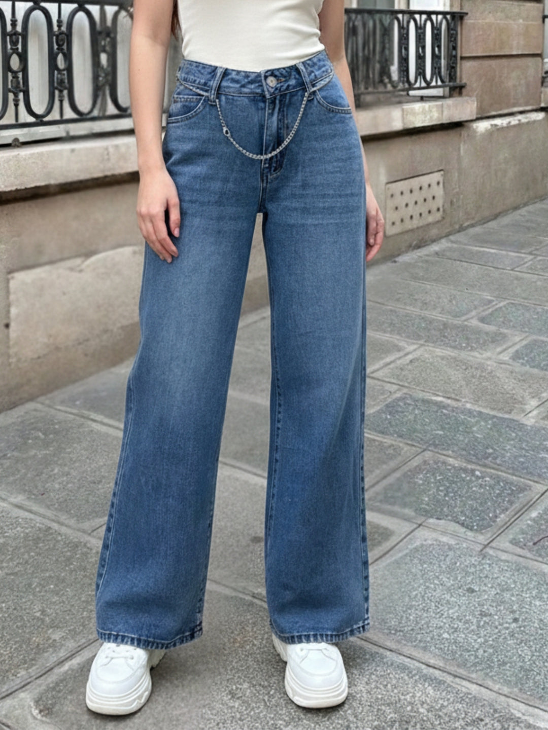 Blue Dual Tone Washed Wide Leg Denim