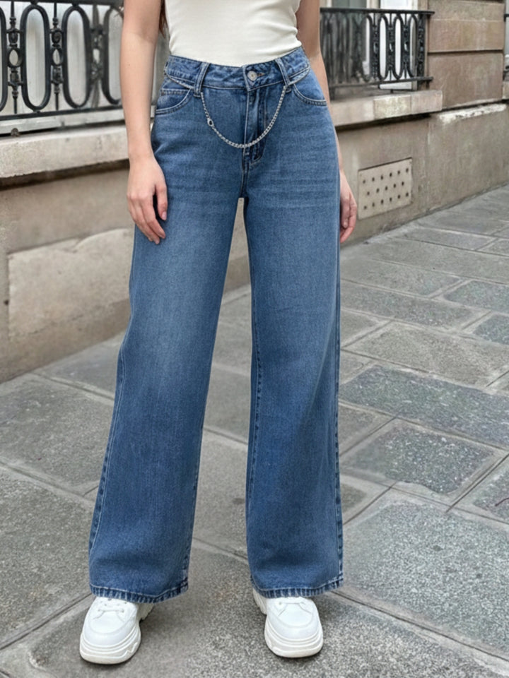 Blue Dual Tone Washed Wide Leg Denim