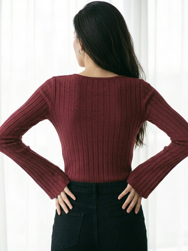 Maroon Bell Sleeve U Neck Top