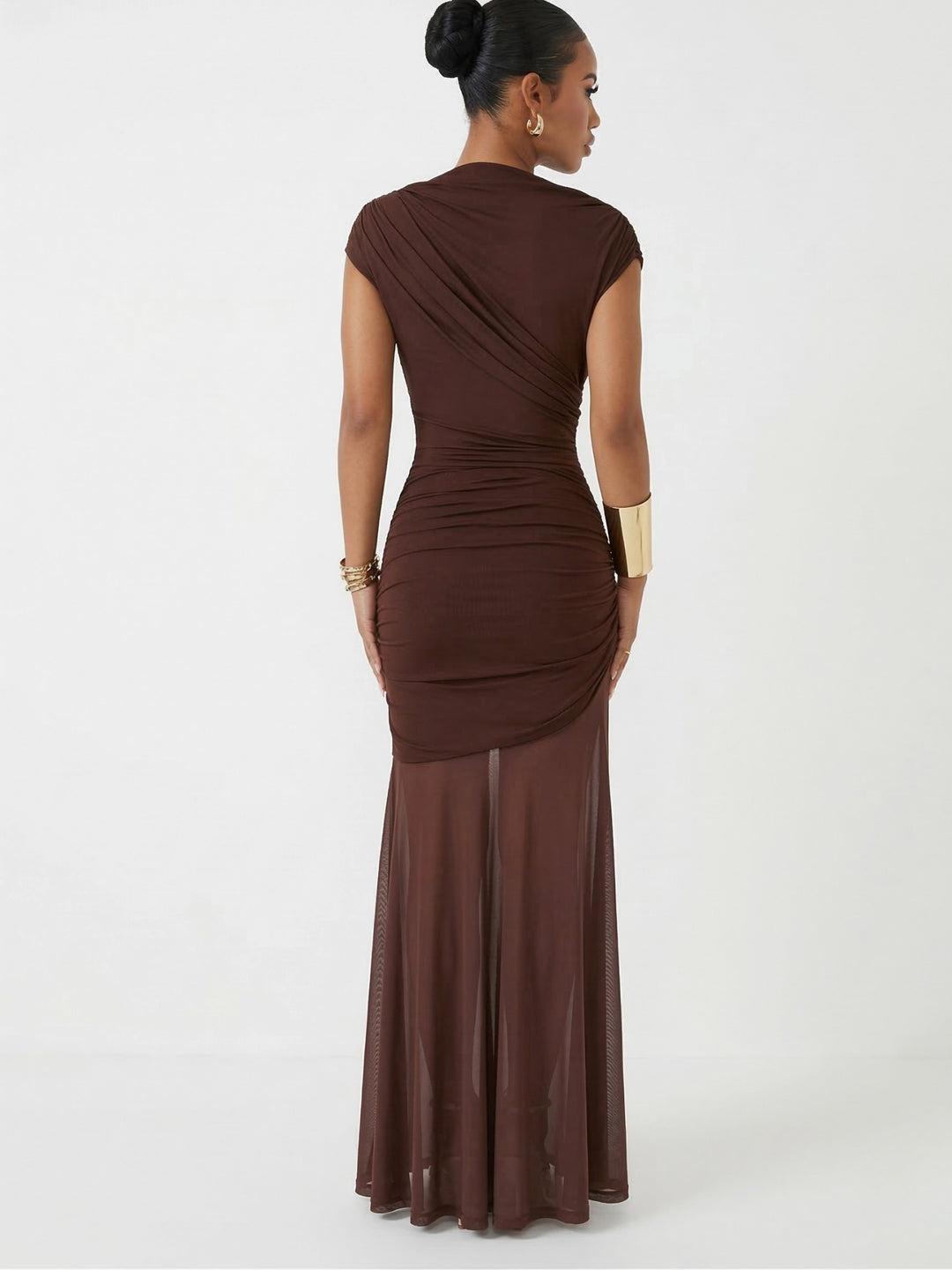 Brown Shoulder Draped Dress