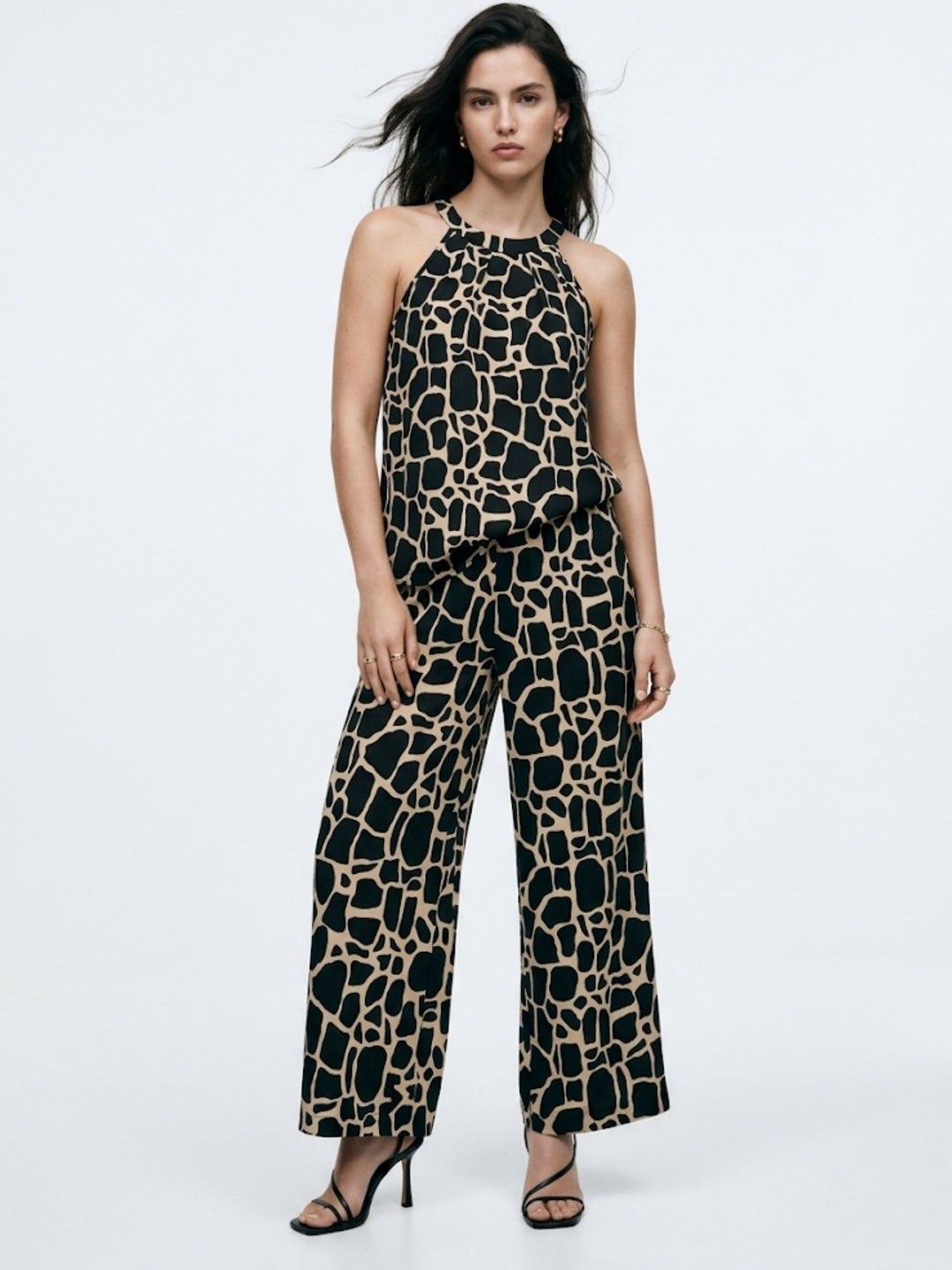 Black Abstract Patterned Halter Top And Trousers Co-Ord Set