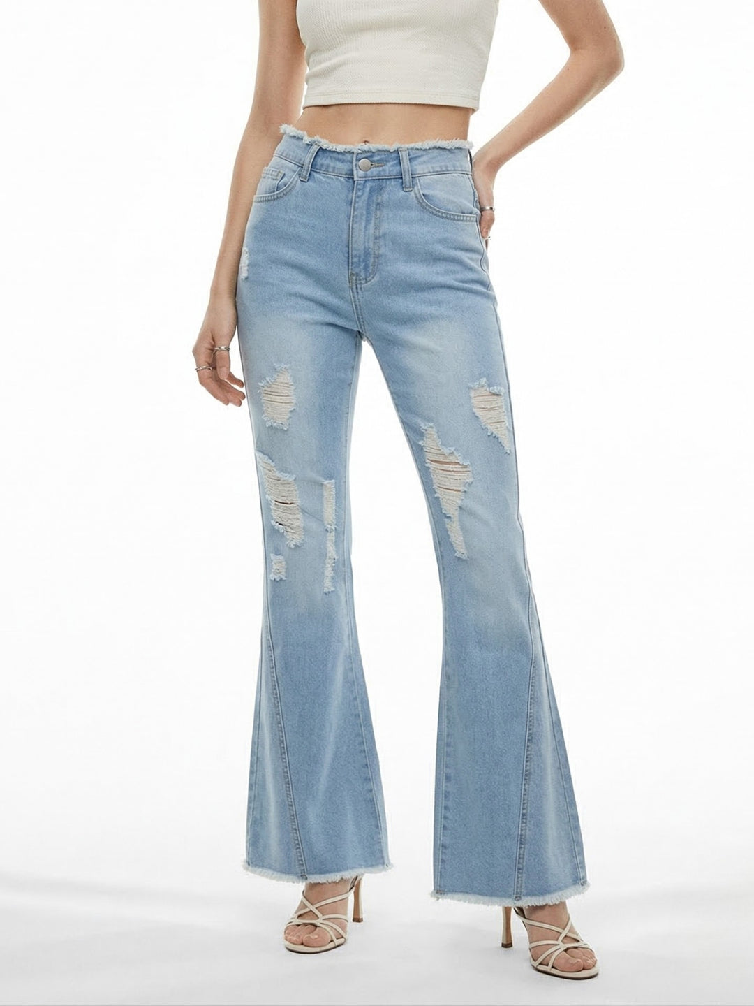 Light Blue Ripped Flared Jeans